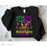 Funny Mardi Gras Let The Shenanigans Begin Mask Jester Hat Sweatshirt thumb 2