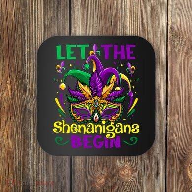 Funny Mardi Gras Let The Shenanigans Begin Mask Jester Hat Coaster