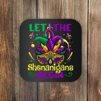 Funny Mardi Gras Let The Shenanigans Begin Mask Jester Hat Coaster thumb 0