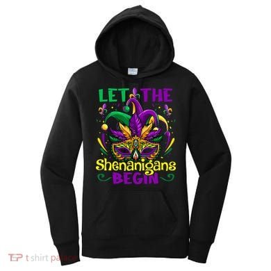 Funny Mardi Gras Let The Shenanigans Begin Mask Jester Hat Women's Hoodie