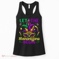 Funny Mardi Gras Let The Shenanigans Begin Mask Jester Hat Women's Tank Top thumb 0