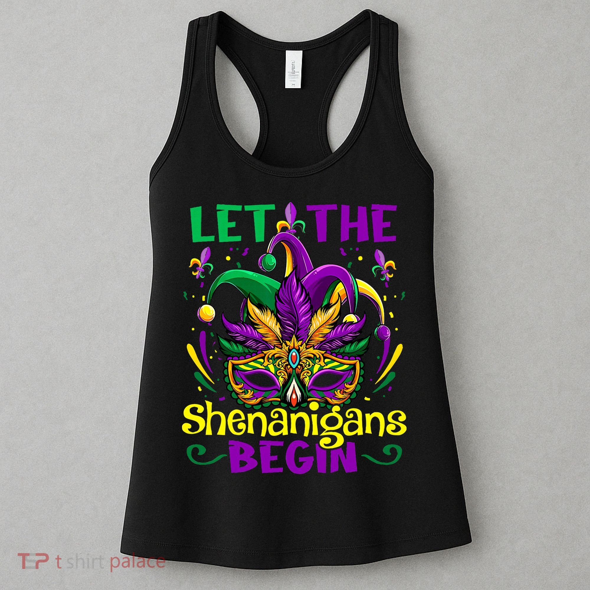 Funny Mardi Gras Let The Shenanigans Begin Mask Jester Hat Women's Tank Top
