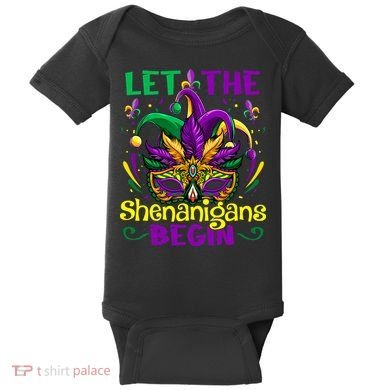Funny Mardi Gras Let The Shenanigans Begin Mask Jester Hat Baby Bodysuit