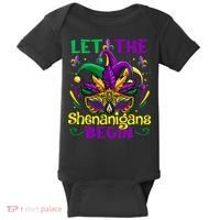 Funny Mardi Gras Let The Shenanigans Begin Mask Jester Hat Baby Bodysuit thumb 0