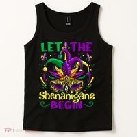 Funny Mardi Gras Let The Shenanigans Begin Mask Jester Hat Tank Top thumb 2