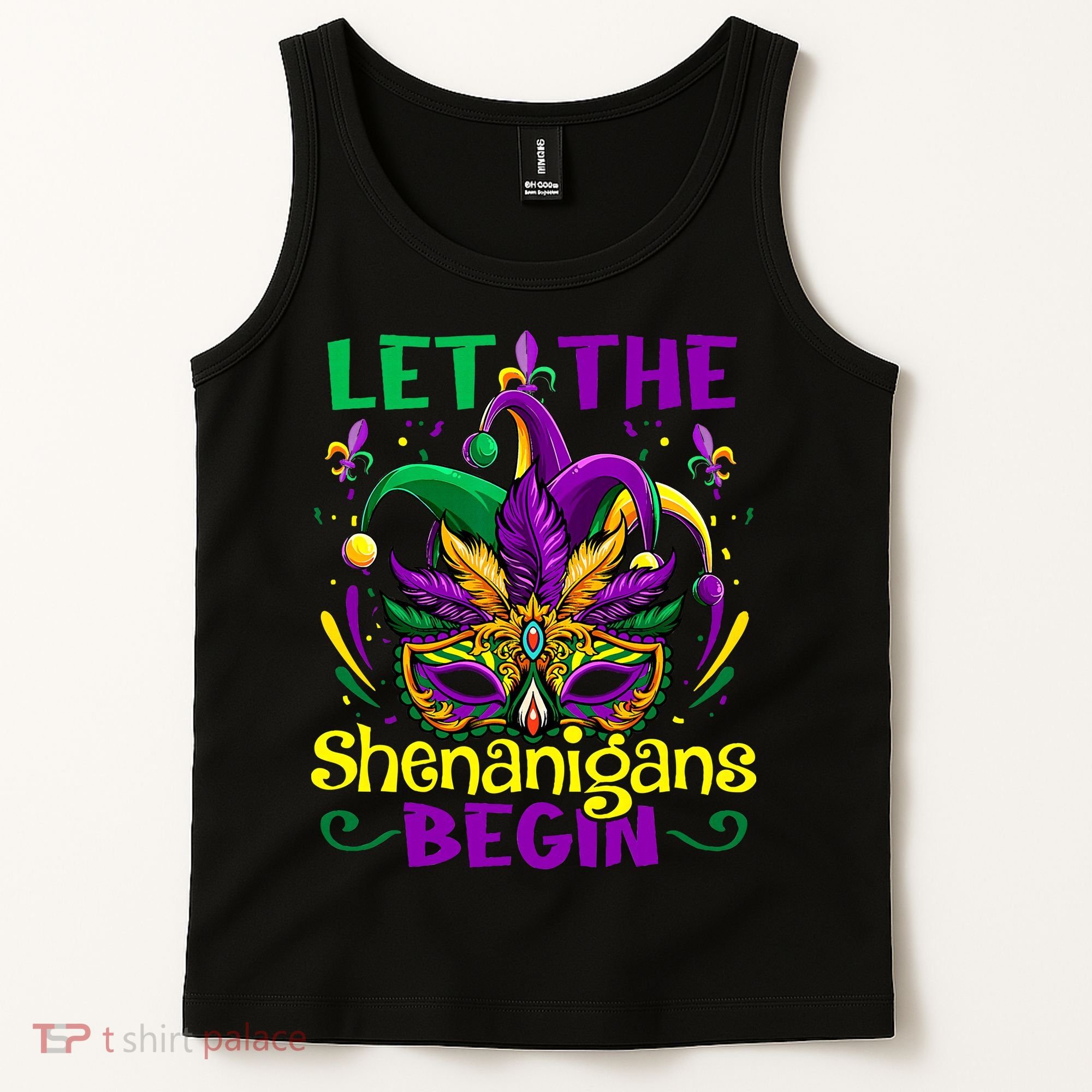 Funny Mardi Gras Let The Shenanigans Begin Mask Jester Hat Tank Top