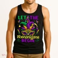 Funny Mardi Gras Let The Shenanigans Begin Mask Jester Hat Tank Top thumb 3