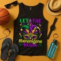 Funny Mardi Gras Let The Shenanigans Begin Mask Jester Hat Tank Top thumb 4
