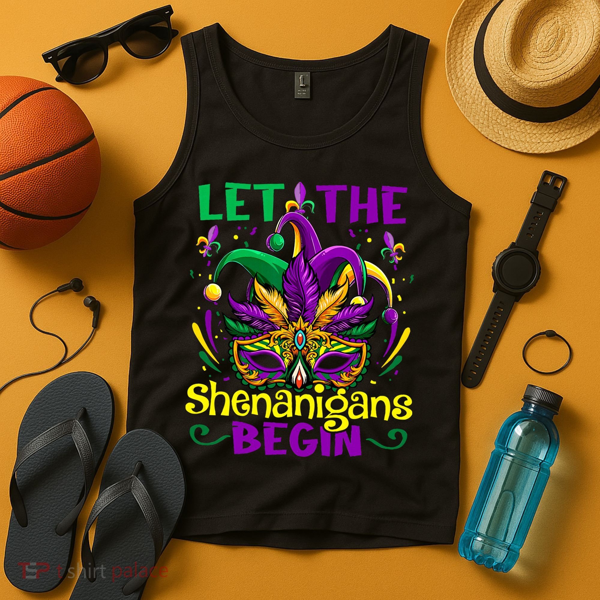 Funny Mardi Gras Let The Shenanigans Begin Mask Jester Hat Tank Top