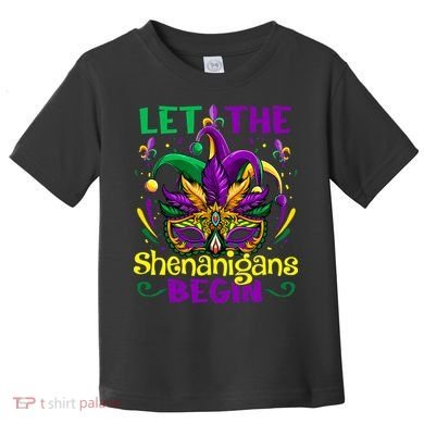 Funny Mardi Gras Let The Shenanigans Begin Mask Jester Hat Toddler T-Shirt