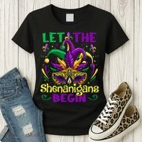Funny Mardi Gras Let The Shenanigans Begin Mask Jester Hat Women's T-Shirt thumb 3