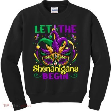 Funny Mardi Gras Let The Shenanigans Begin Mask Jester Hat Kids Sweatshirt