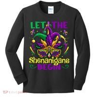 Funny Mardi Gras Let The Shenanigans Begin Mask Jester Hat Kids Long Sleeve Shirt thumb 0