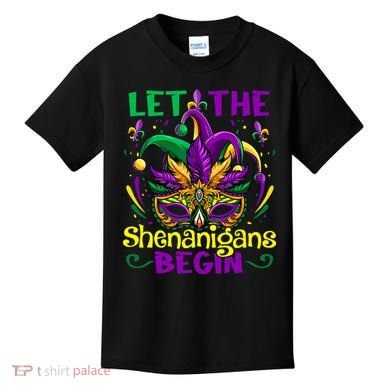 Funny Mardi Gras Let The Shenanigans Begin Mask Jester Hat Kids T-Shirt