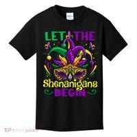 Funny Mardi Gras Let The Shenanigans Begin Mask Jester Hat Kids T-Shirt thumb 0