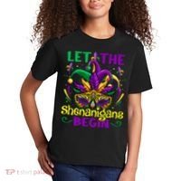 Funny Mardi Gras Let The Shenanigans Begin Mask Jester Hat Kids T-Shirt thumb 2