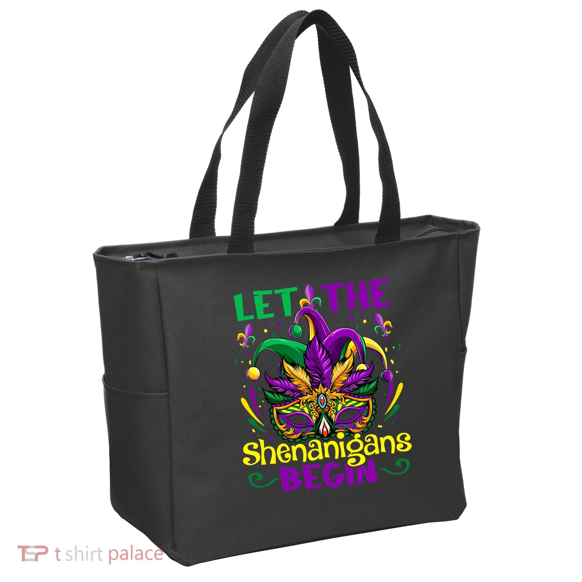 Funny Mardi Gras Let The Shenanigans Begin Mask Jester Hat Tote Bag