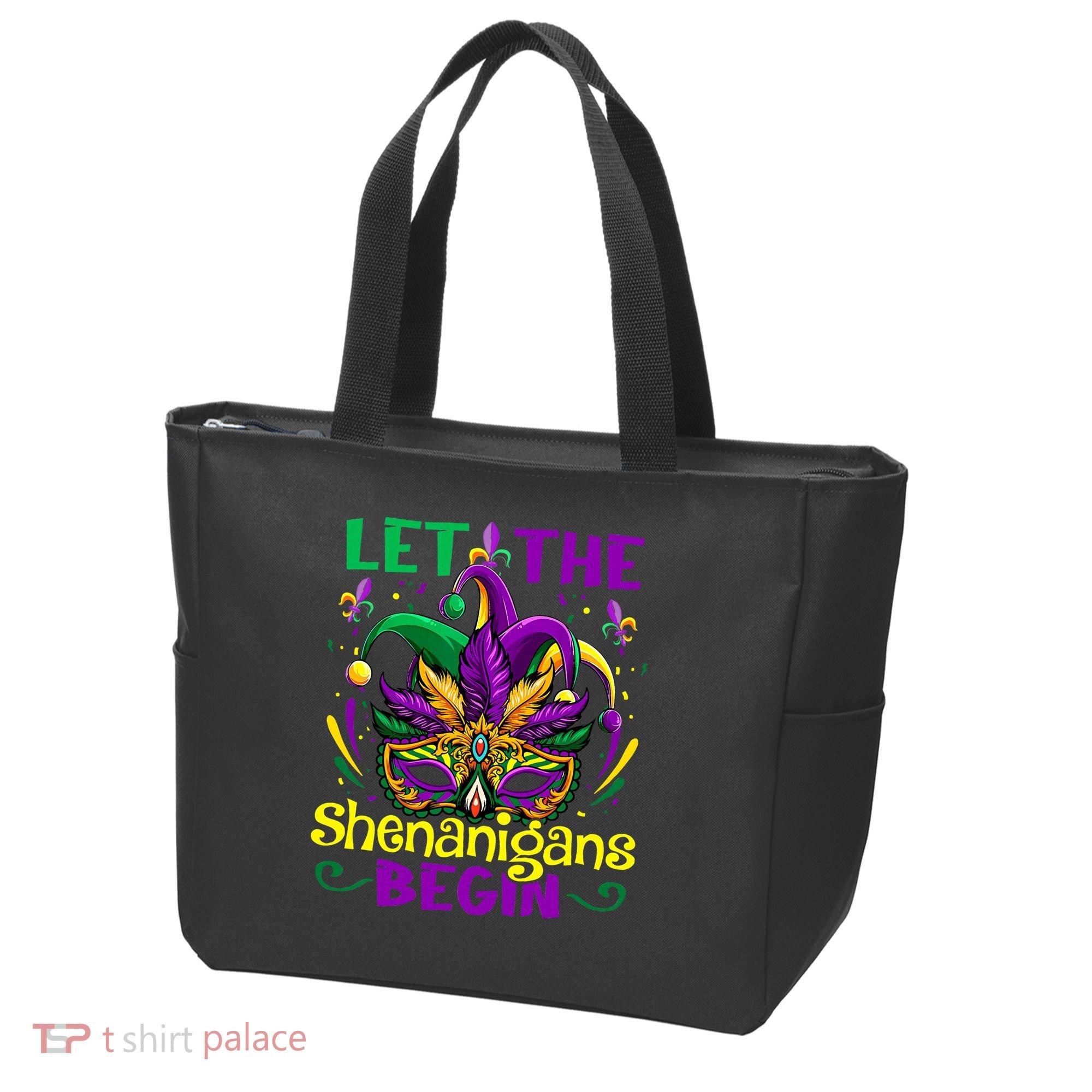 Funny Mardi Gras Let The Shenanigans Begin Mask Jester Hat Tote Bag