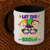 Funny Mardi Gras Let The Shenanigans Begin Jester Hat Mask Coffee Mug thumb 2