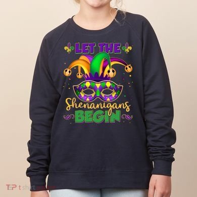 Funny Mardi Gras Let The Shenanigans Begin Jester Hat Mask Women's Sweatshirt
