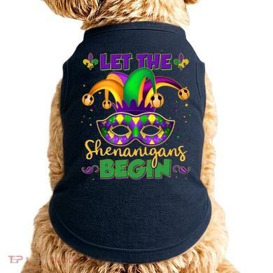 Funny Mardi Gras Let The Shenanigans Begin Jester Hat Mask Doggie Tank