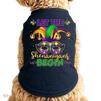 Funny Mardi Gras Let The Shenanigans Begin Jester Hat Mask Doggie Tank thumb 0