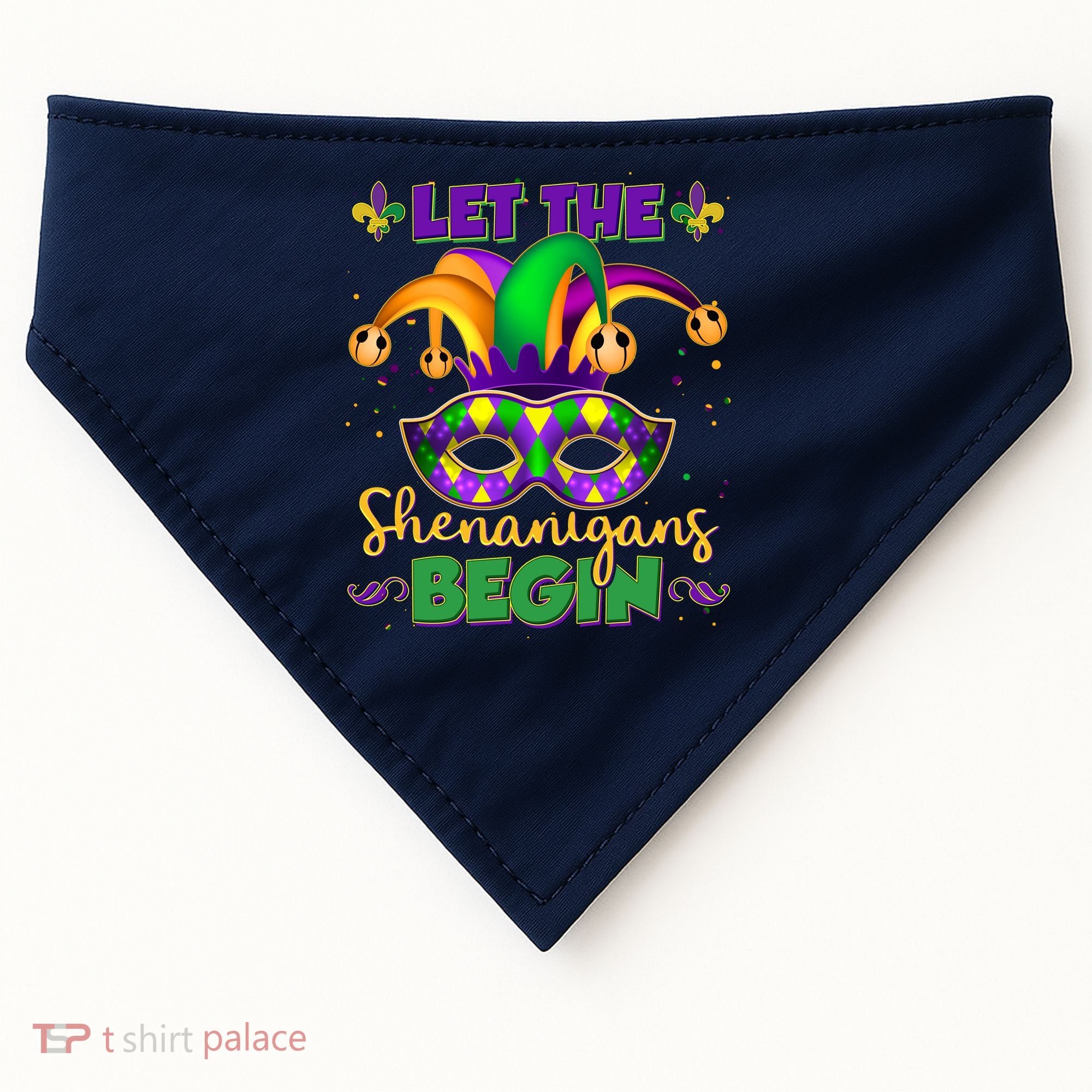 Funny Mardi Gras Let The Shenanigans Begin Jester Hat Mask USA-Made Doggie Bandana