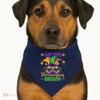 Funny Mardi Gras Let The Shenanigans Begin Jester Hat Mask USA-Made Doggie Bandana thumb 1
