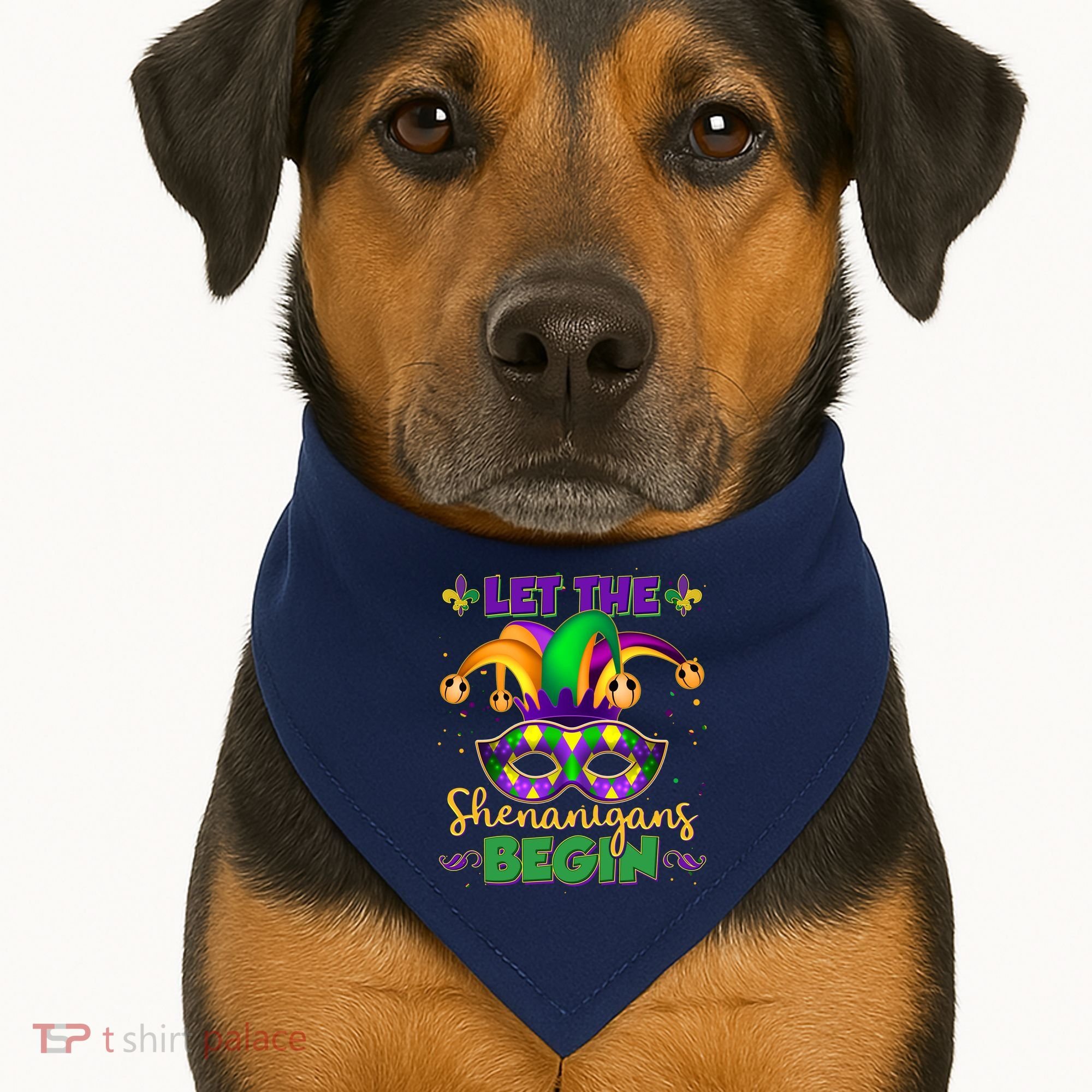 Funny Mardi Gras Let The Shenanigans Begin Jester Hat Mask USA-Made Doggie Bandana