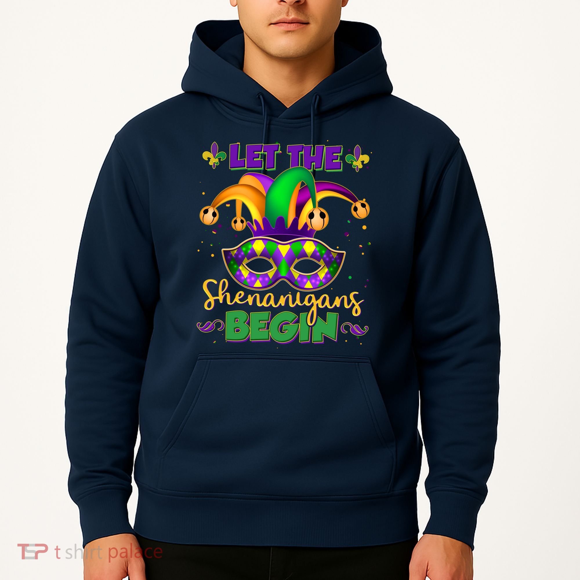 Funny Mardi Gras Let The Shenanigans Begin Jester Hat Mask Hoodie