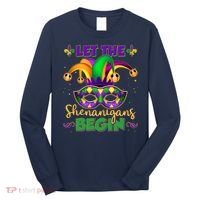Funny Mardi Gras Let The Shenanigans Begin Jester Hat Mask Long Sleeve Shirt thumb 0