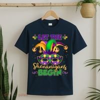 Funny Mardi Gras Let The Shenanigans Begin Jester Hat Mask T-Shirt thumb 2