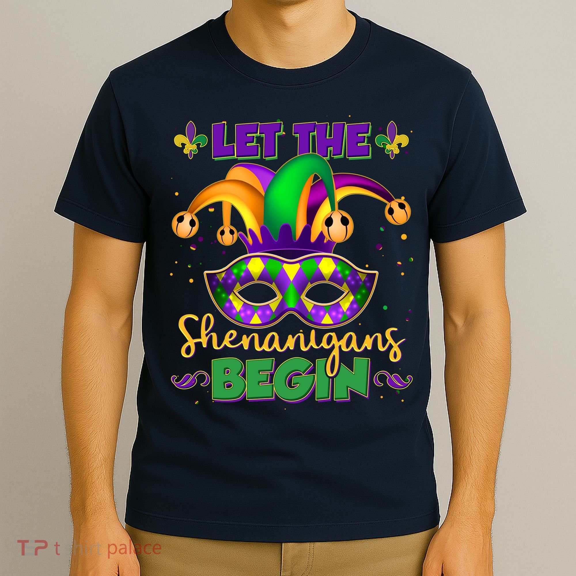 Funny Mardi Gras Let The Shenanigans Begin Jester Hat Mask T-Shirt