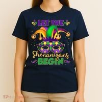 Funny Mardi Gras Let The Shenanigans Begin Jester Hat Mask T-Shirt thumb 4