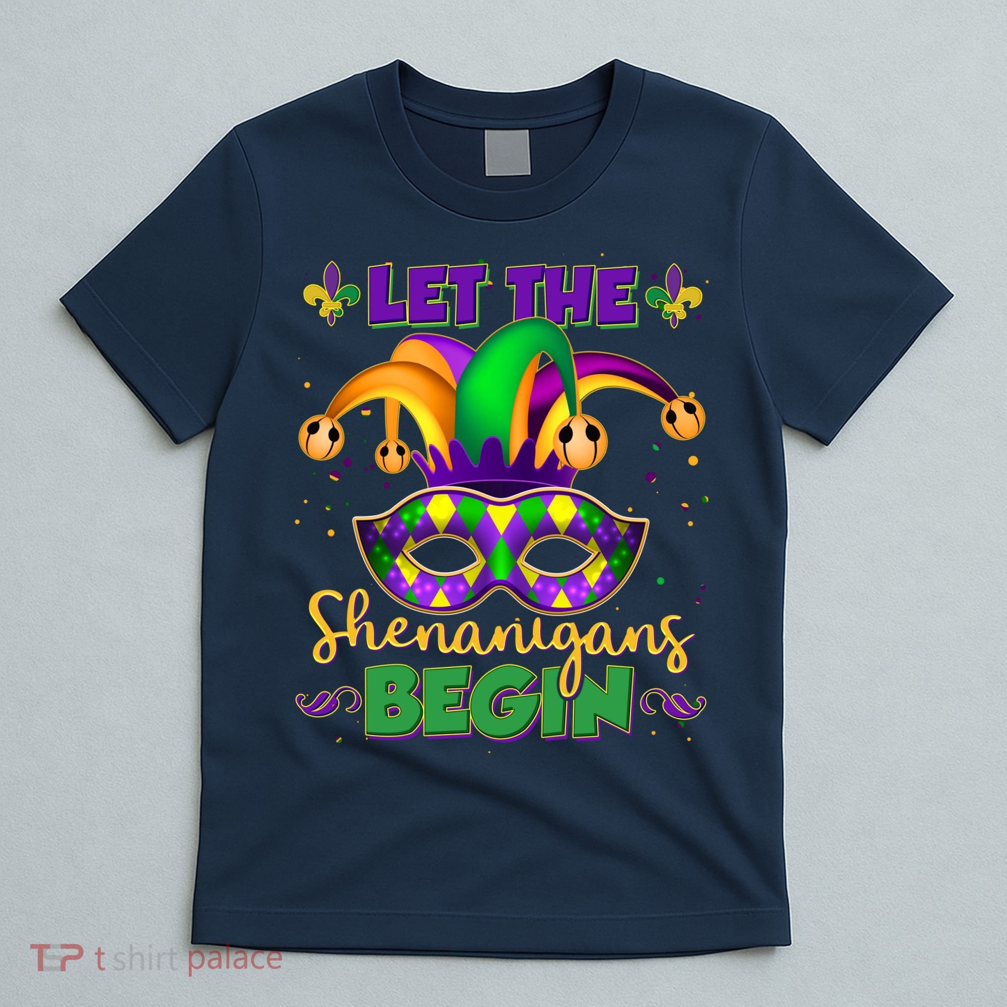 Funny Mardi Gras Let The Shenanigans Begin Jester Hat Mask T-Shirt