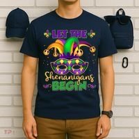 Funny Mardi Gras Let The Shenanigans Begin Jester Hat Mask T-Shirt thumb 6