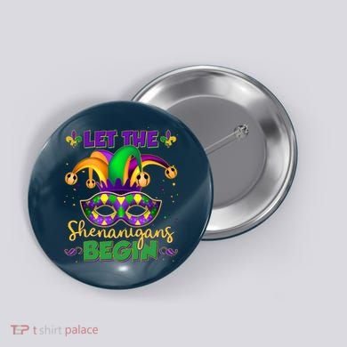 Funny Mardi Gras Let The Shenanigans Begin Jester Hat Mask Button