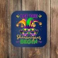 Funny Mardi Gras Let The Shenanigans Begin Jester Hat Mask Coaster thumb 0