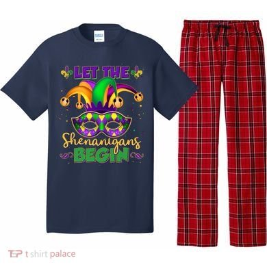 Funny Mardi Gras Let The Shenanigans Begin Jester Hat Mask Pajama Set