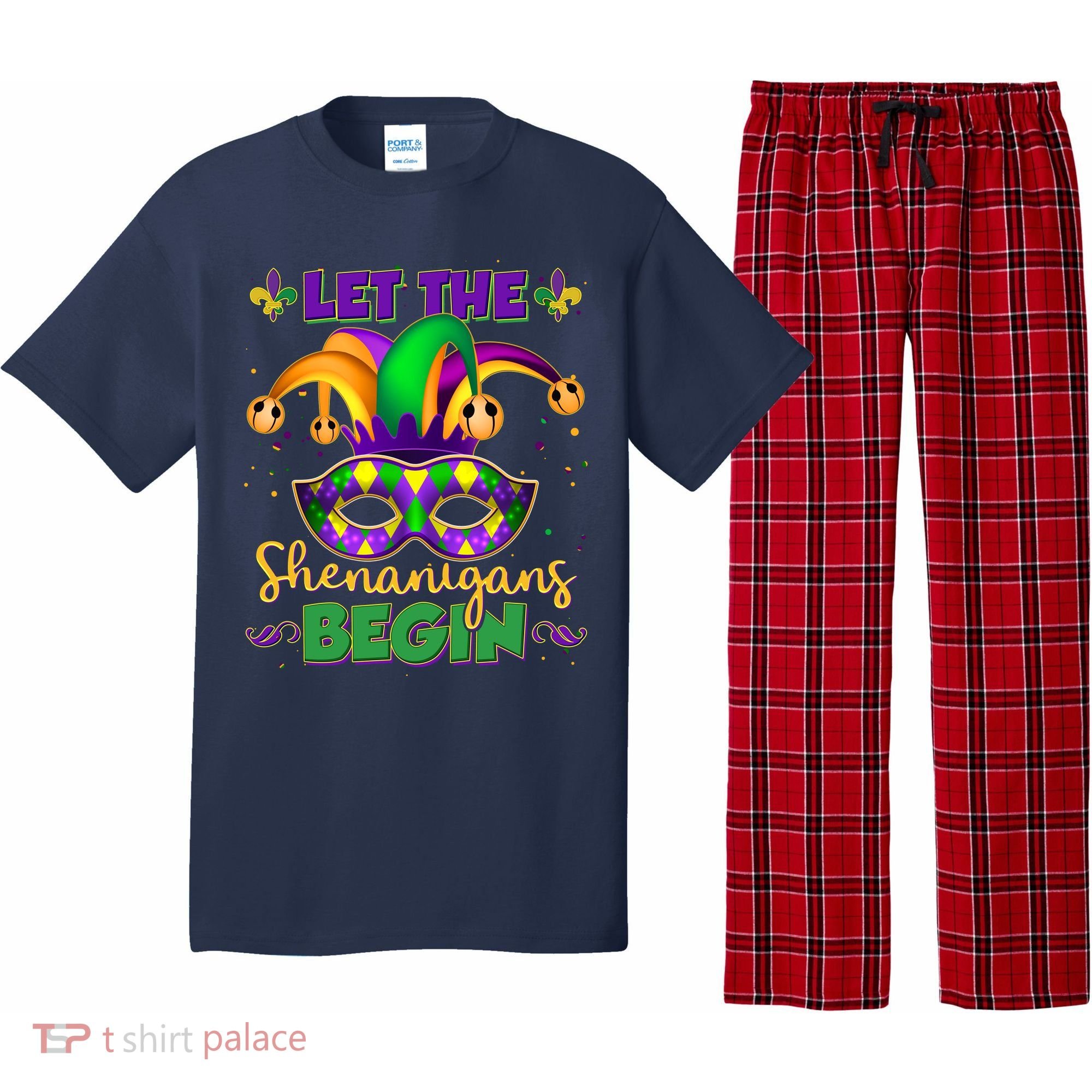 Funny Mardi Gras Let The Shenanigans Begin Jester Hat Mask Pajama Set