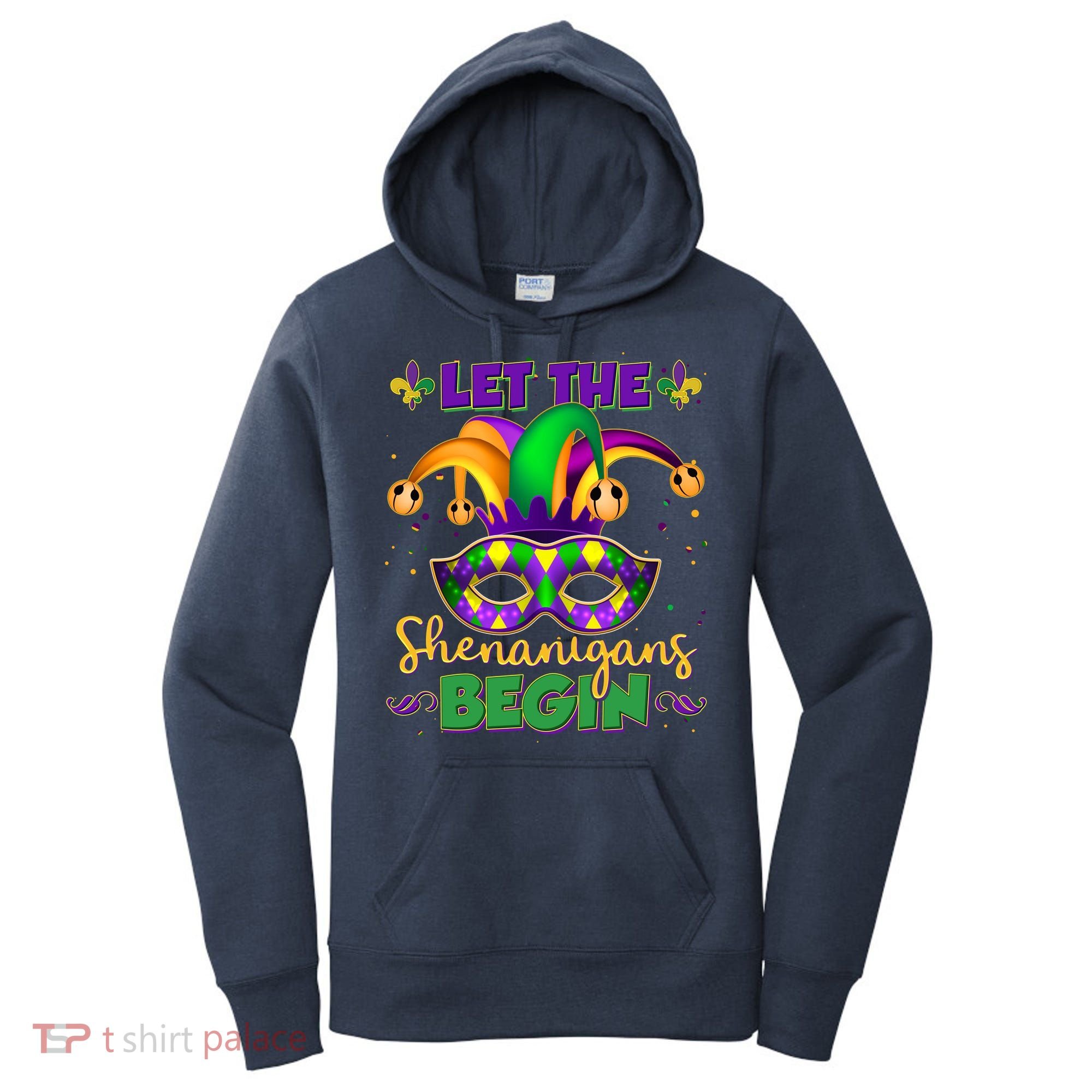Funny Mardi Gras Let The Shenanigans Begin Jester Hat Mask Women's Hoodie