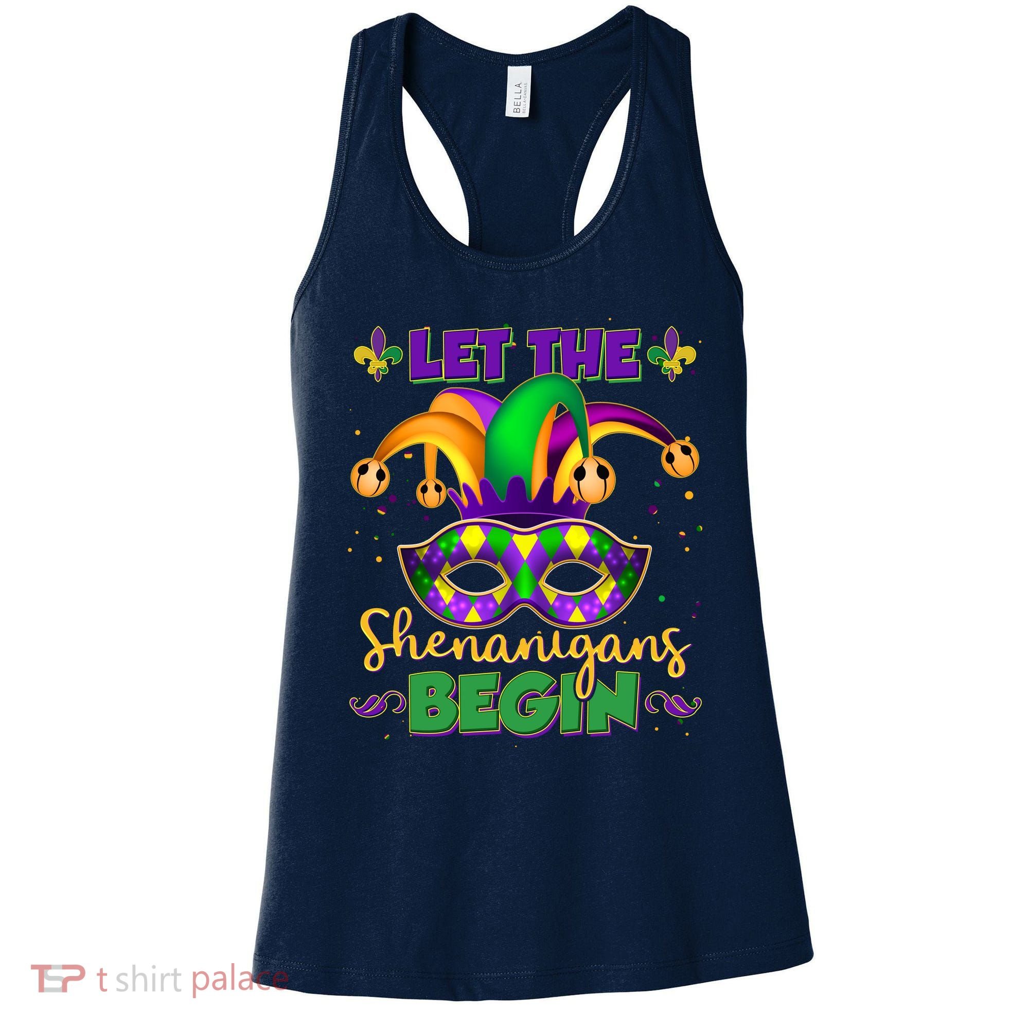Funny Mardi Gras Let The Shenanigans Begin Jester Hat Mask Women's Tank Top