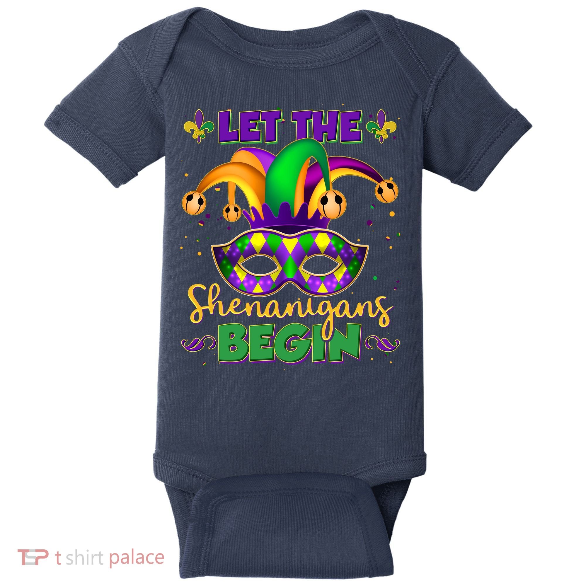 Funny Mardi Gras Let The Shenanigans Begin Jester Hat Mask Baby Bodysuit