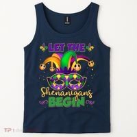 Funny Mardi Gras Let The Shenanigans Begin Jester Hat Mask Tank Top thumb 2