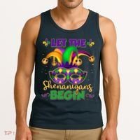 Funny Mardi Gras Let The Shenanigans Begin Jester Hat Mask Tank Top thumb 3