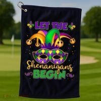 Funny Mardi Gras Let The Shenanigans Begin Jester Hat Mask Golf Towel thumb 1