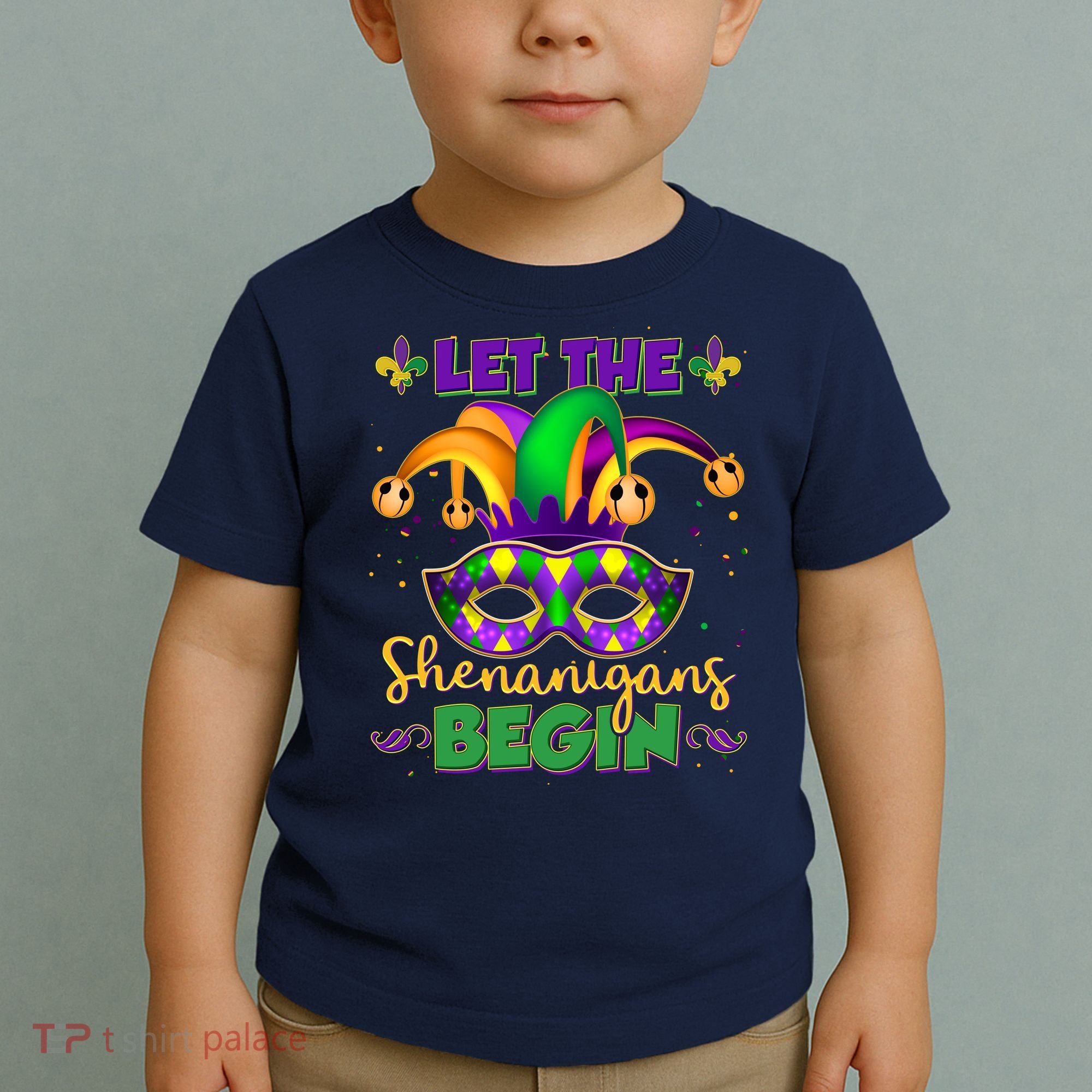 Funny Mardi Gras Let The Shenanigans Begin Jester Hat Mask Toddler T-Shirt