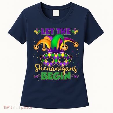 Funny Mardi Gras Let The Shenanigans Begin Jester Hat Mask Women's T-Shirt