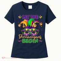 Funny Mardi Gras Let The Shenanigans Begin Jester Hat Mask Women's T-Shirt thumb 0