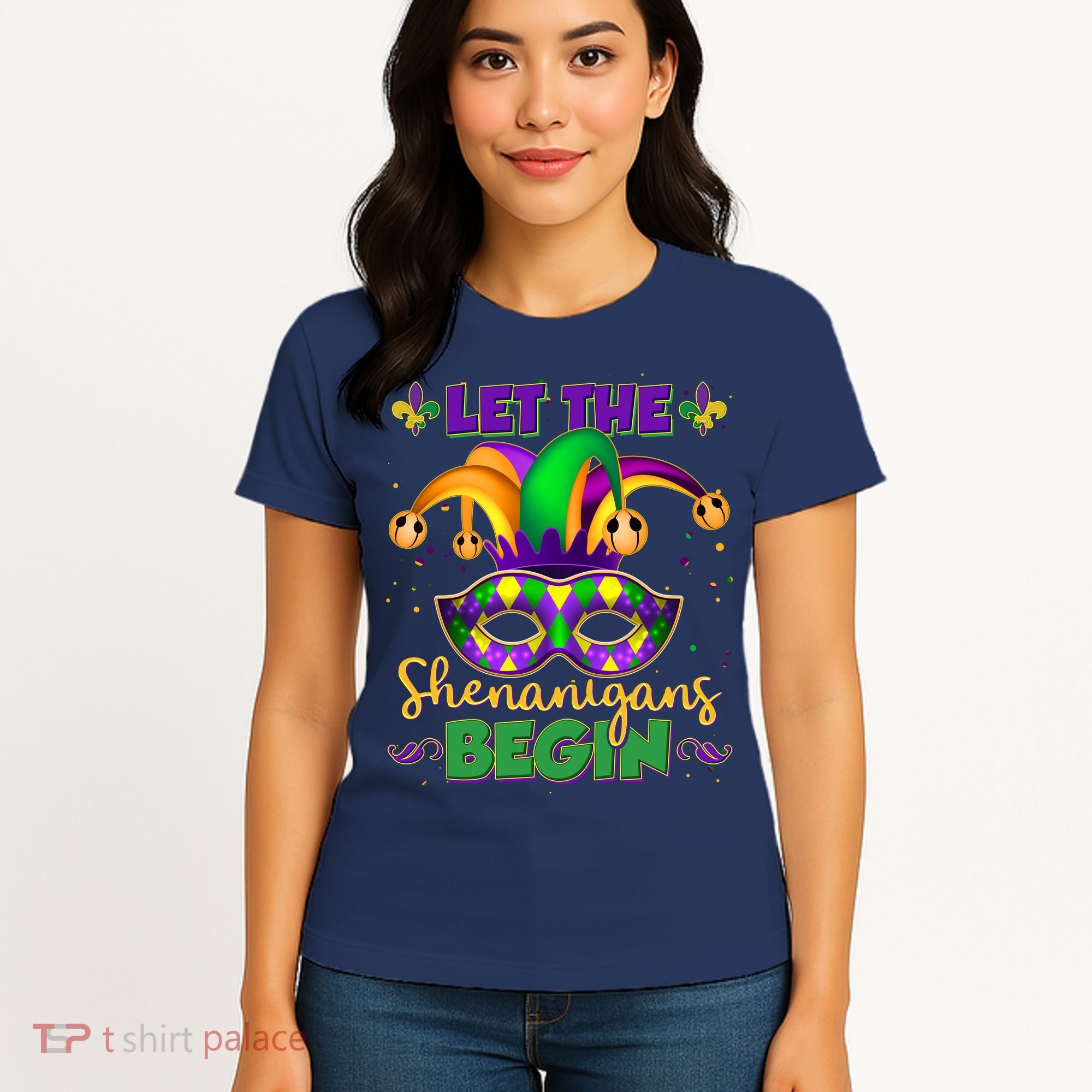 Funny Mardi Gras Let The Shenanigans Begin Jester Hat Mask Women's T-Shirt